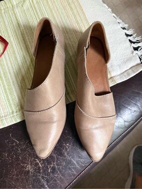 Women's Leather Taupe Slip-On Pointed Toe Flats